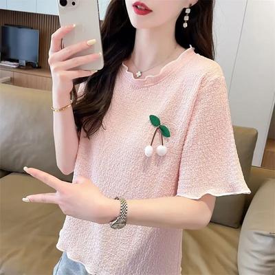 Summer Korean Fashion Loose Short Sleeve T-shirt Solid Round Neck Casual Versatile Short Top