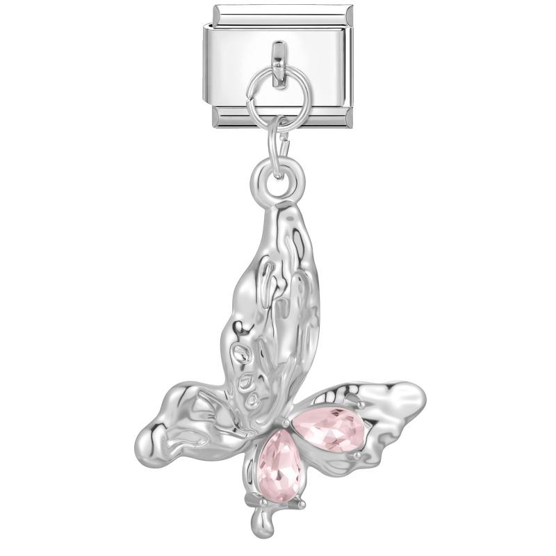 Pink Butterfly Romantic Flowers Heart Star Moon Pendant Italian Charm Links Fit 9mm Bracelet Stainless Steel DIY Making Jewelry