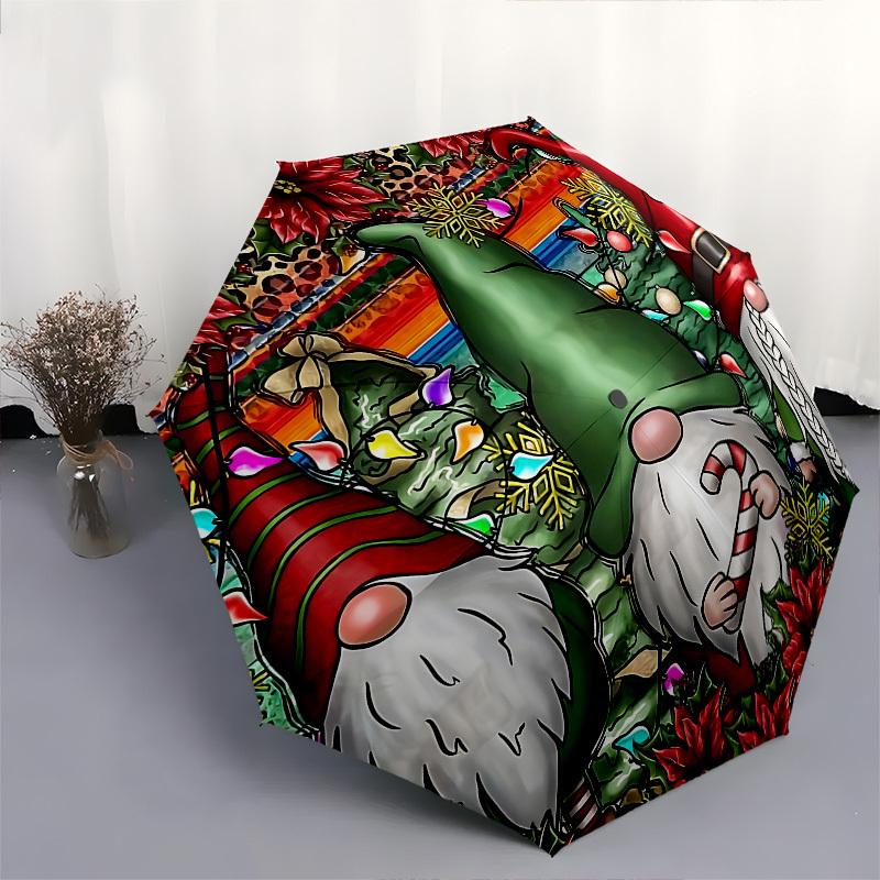 Christmas, GnomesThemed Automatic Opening and Closing Umbrella 8 Ribs, Suitable for Leisure and Going Out, Outdoor Accessory, Gothic Style