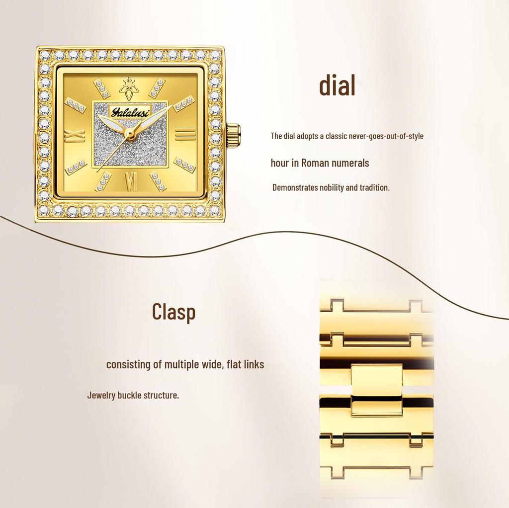 YaLalusi Gold Diamond Women's Watch with Diamond-Set Bracelet