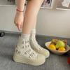 Retro  Buckle Design Thick Soled Casual Canvas Short Boots for Women  Autumn Comfortable Non Slip Chunky Ankle Boots