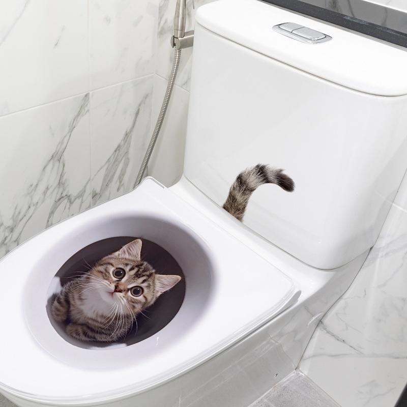 Lustiger Katze Toilettendeckel Aufkleber Wasserdichter WC Aufkleber Abnehmbare Selbstklebende Dekoration Haushaltsaufkleber