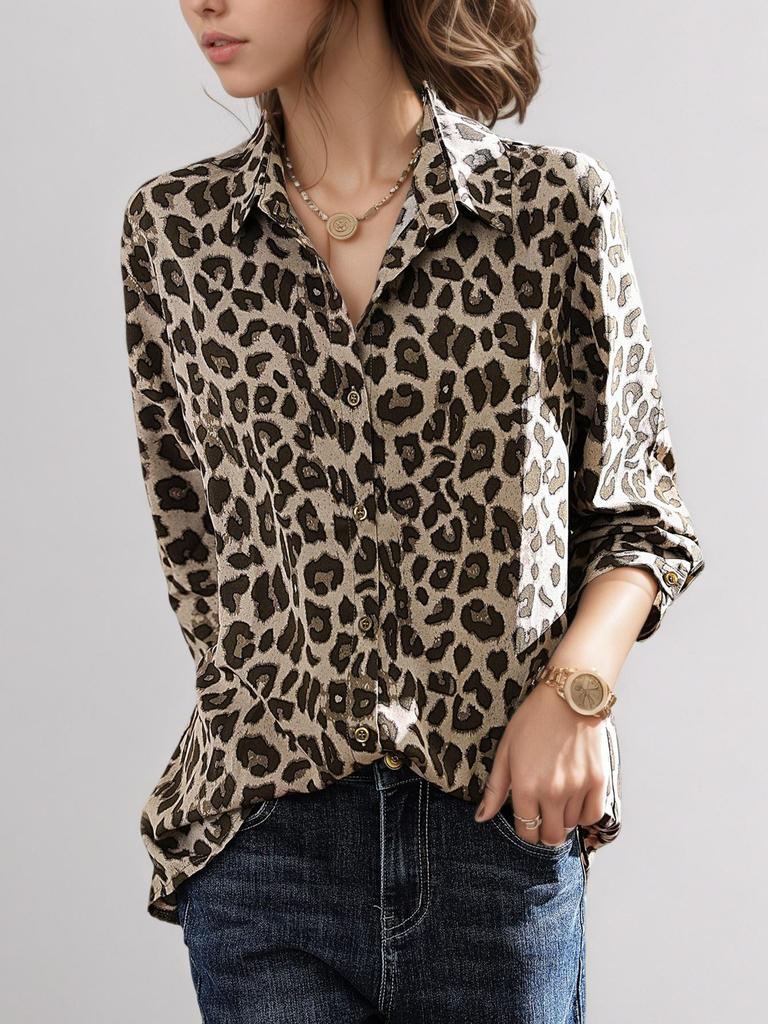 2026 New Elegant Women's Chiffon Leopard Print Slimming Top