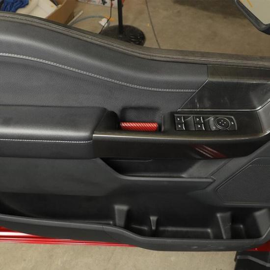 For - Ford F150 F-150 Red Carbon Inner Door Handle Strips Trim Bezels 4P