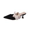 Fashion Hot Selling 2025 Summer New Korean Style Bow Bag Heel Half Drag Fine Track Sandals Women's Shoes Silver Ultrafine Fiber
