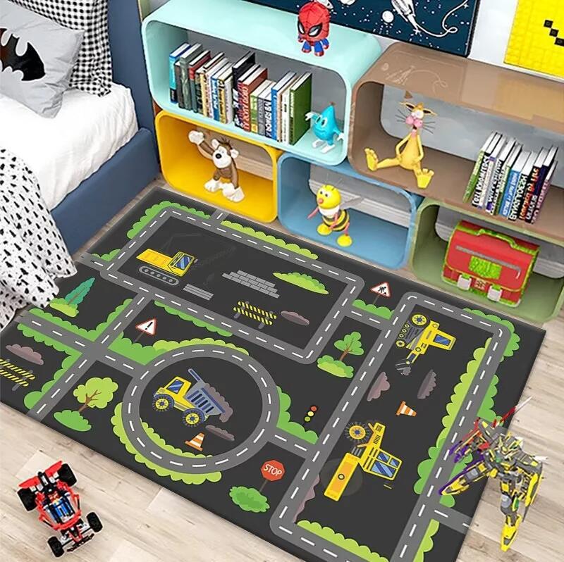 Traffic Theme Kids Play Floor Mat Road Map Design Soft Non-Slip Area Rug Traffic Toy Cars Educational Carpet Children Room Decor