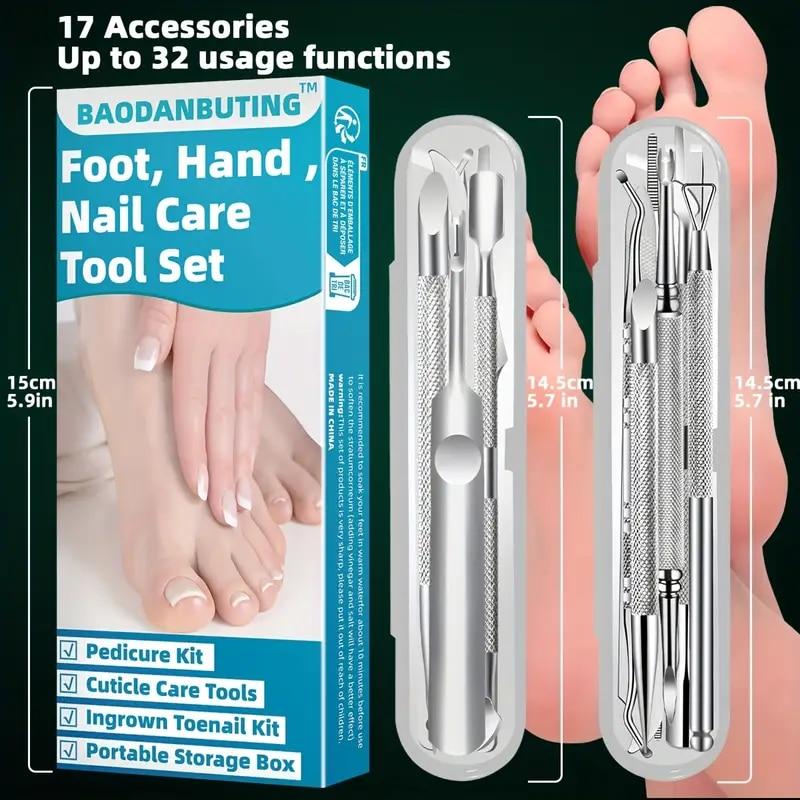 17 Piece Professional Foot Care Kit, Stainless Steel Pedicure Tools Set with Storage Box