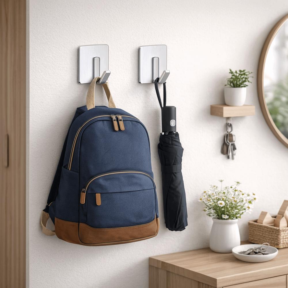 6pcs/set Waterproof Stainless Steel Hooks No Drill Wall Hook Clothes Hanger  Bathroom