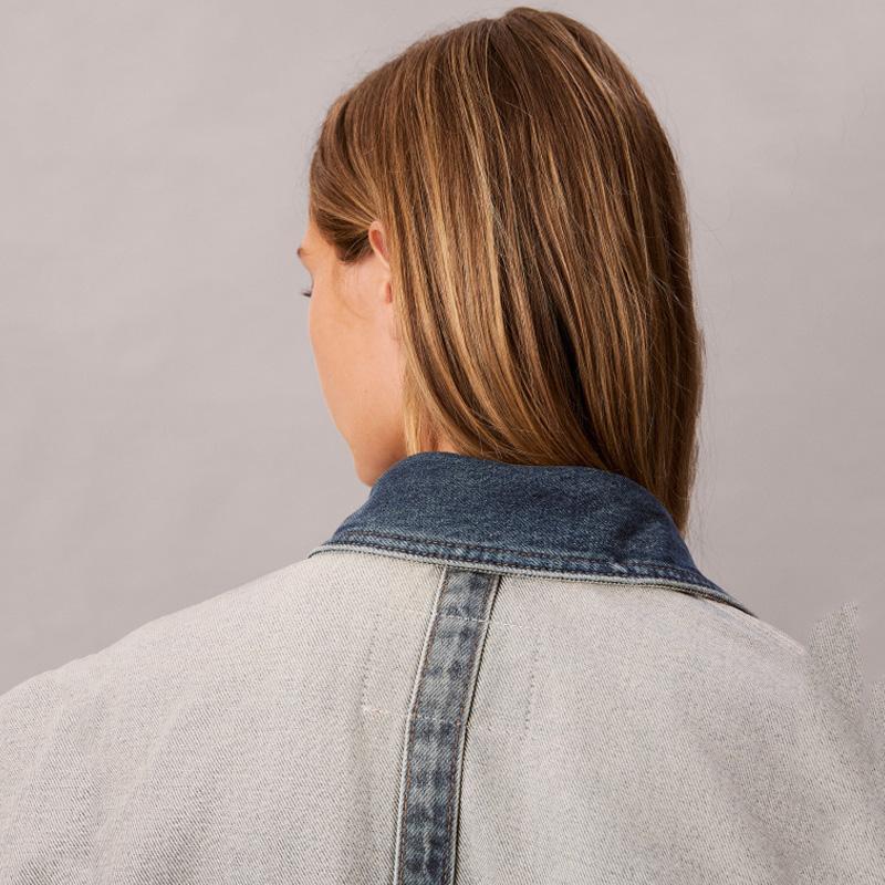 Calvin Klein Vintage Workwear Pocket Color Block Loose Fit Cotton Denim Jacket Women Jackets 47D753G