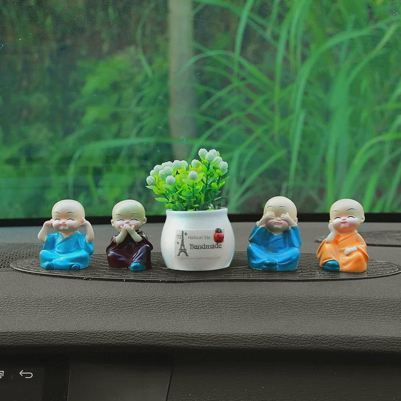 Adorable Four Monk Resin Car Ornaments – Creative Cartoon Shami Dolls for Interior Decor