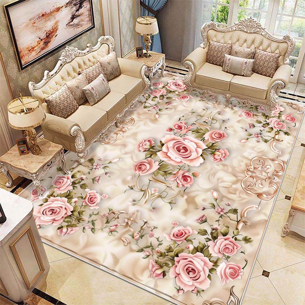 Dywan w kwiaty w stylu europejskim do salonu, pod sofę, miękkie dywaniki, luksusowy wystrój sypialni, dywanik przy łóżku, duże dywaniki do pokoju, szatni, salonu, maty podłogowe