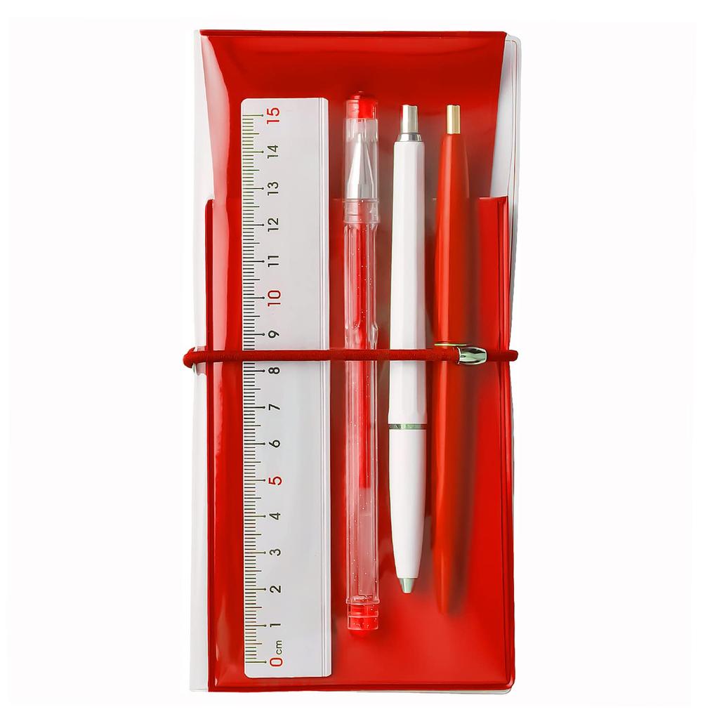 LIHIT LAB Antibacterial PVC Flat Pencil Case, Transparent, Slim, Red, ALCLEA, A7941-3