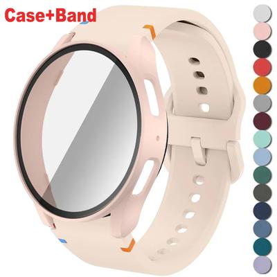 Verre+Boîtier+Bracelet pour Samsung Galaxy Watch 7 6 5 4 44mm 40mm Bracelet en Silicone Boîtier Protecteur en PC Pare-chocs d'Écran Accessoire Galaxy