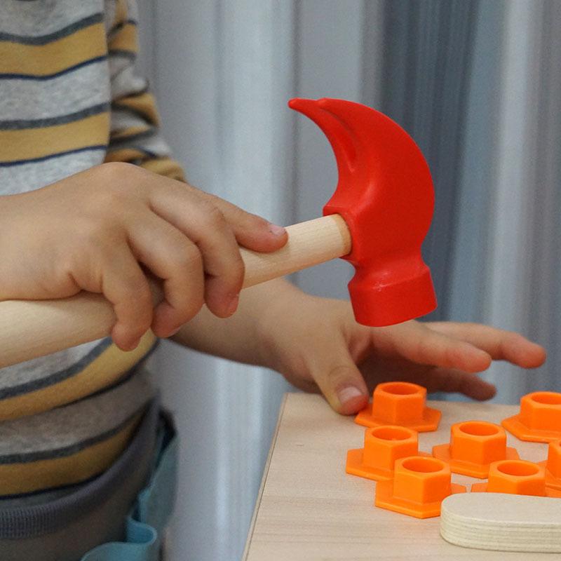 Mini Wooden Hammer Children's Learning Toy Hammer Creative DIY Wooden Woodworking Hammer Simulation Maintenance Tools