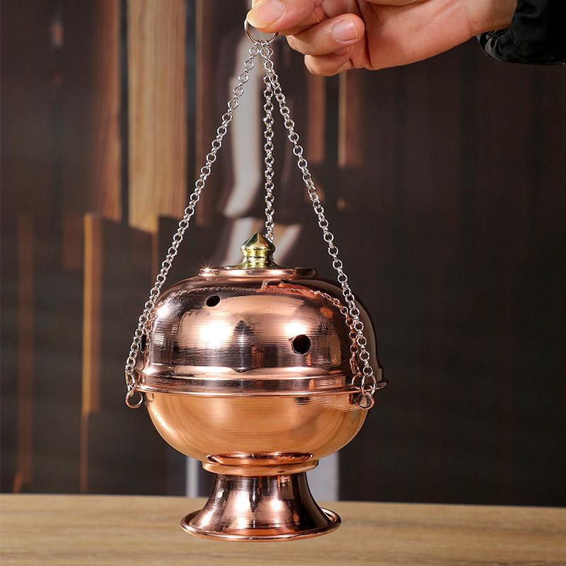 Hanging Incense Burner Red Copper Engraved Stupa Aromatherapy Stove Meditation Smoke Furnace Altars Decorative Multifunctional
