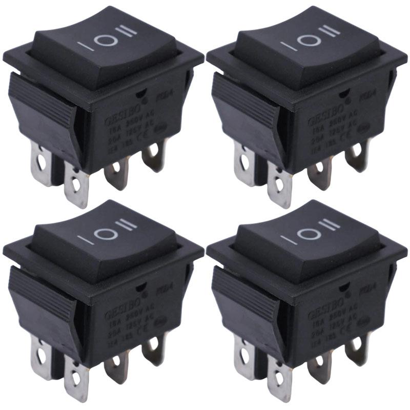 Self Resetting 6 Pin Rocker Switch 16A 250V 20A 125V AC Flame Retardant ABS Copper DPDT Snap in Auto Car Marine Toggle Panel