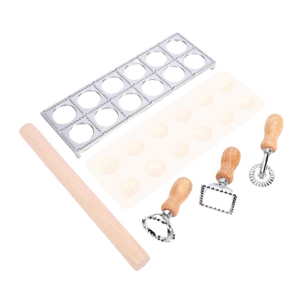Pasta Making Tools Kit 12 Hole Ravioli Stamp Maker Pasta Cutter Wood Pasta Rolling Pin for Kitchen