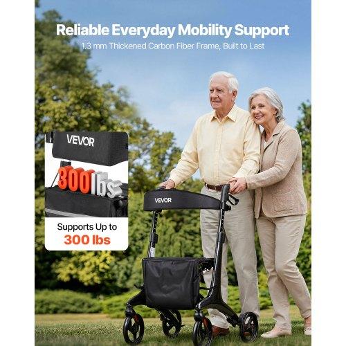 VEVOR Rollator Walker with Seat for Seniors, Foldable Lightweight Rolling Walker