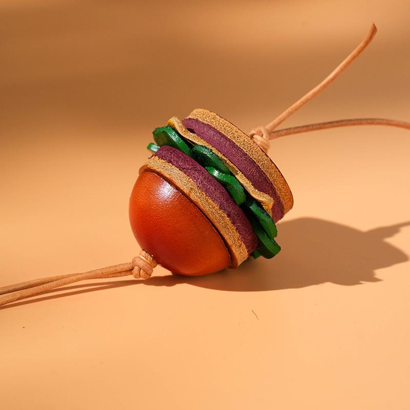 1 Piece Women'S Backpack Exquisite Pendant Hamburger Leather Bag Charm Keychain Decoration Diy Accessories