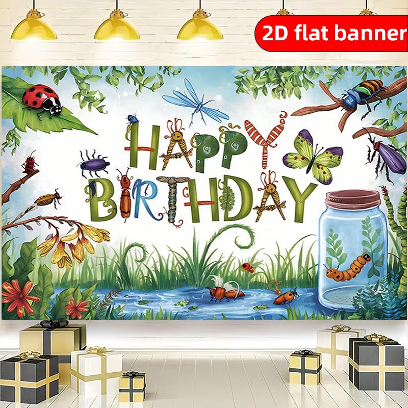 2D Flachbanner Polyester Cartoon Insektenmuster Partybanner Geburtstagsfeier Dekoration Hintergrundtuch