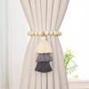 2Pcs Bohemian Curtain Clasp Wooden Bead Magnet Curtain Tie Backs With Tassel For Bedroom And Living Room Home Decoration