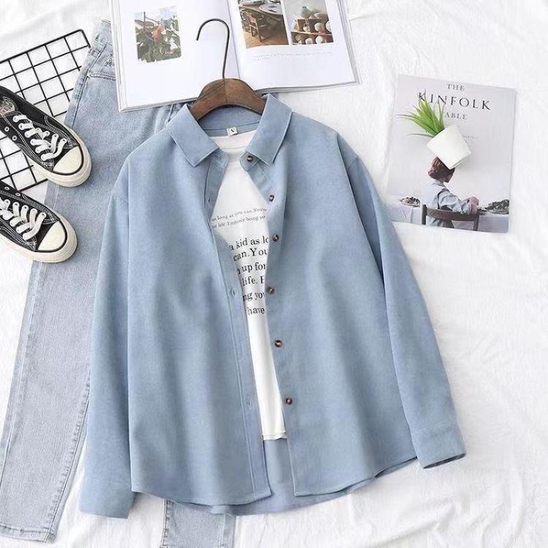 Women's Corduroy Solid Color Loose Long-sleeved Shirt Woman Jacket