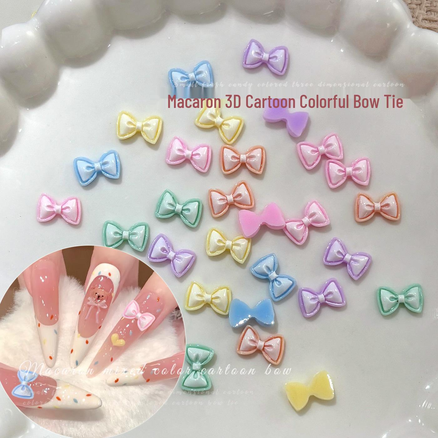 Macaron Colored Bow Nail Art Decorations: 3D French Bowtie DIY Nail Accessories Pack