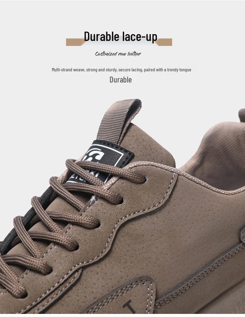 Men's Versatile Leather Lace-up Casual Sneakers - Breathable, Comfortable, Non-slip for Spring & Autumn 2025