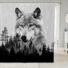 Rideau de douche Premium Imperméable Forêt de Loups Décoration de Salle de Bain Rustique Nature Animale Sauvage Impression Doublure de Rideau