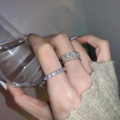 Double-layer Zircon Metal Open Ring - Korean Minimalist Niche Design for Women
