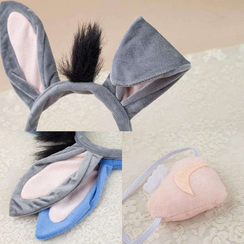Donkey Ear Headband Tail Bowtie Skirt Nose with Teeth Halloween Donkey Animal Outfit Accessory for Kids Boy Girl Cosplay