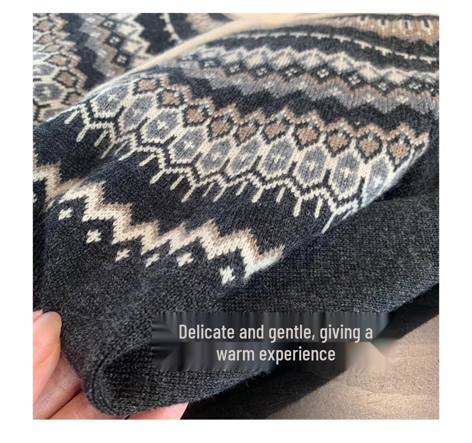 Women's Fair Isle Jacquard Wool Sweater - Stand Collar, Half-Zip, Thickened Autumn/Winter Pullover.