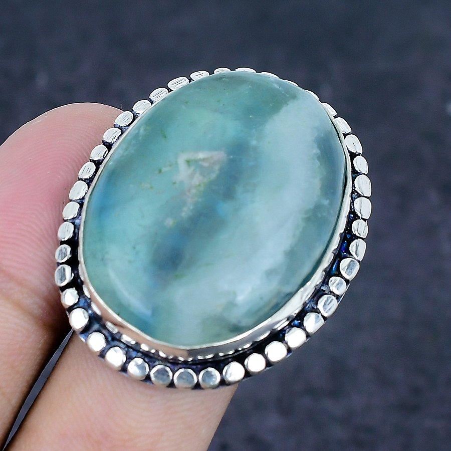 Natural Fluorite Gemstone Handmade 925 Sterling Silver Jewelry Ring Size 6 m7T91