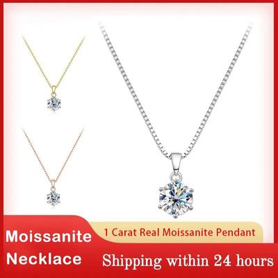 1 Carat Real Moissanite Pendant Necklace For Women Top Quality 100%   Copper Wedding Party Bridal Fine Jewelry