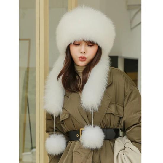 Women real fox fur hat scarf For winter warm top rex rabbit fur hats Lady natural fox fur caps Quality real fox fur scarves