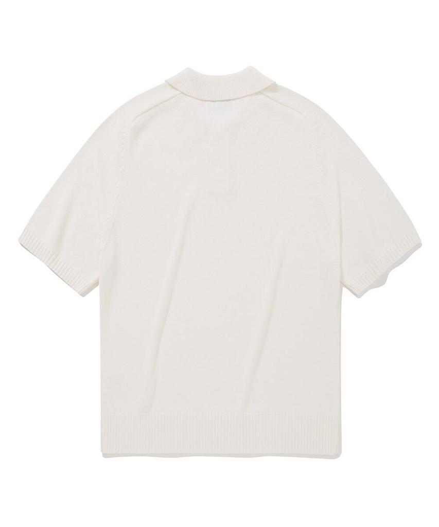 FALLETT Cotton Yarn Collared Short Sleeve Knit Ivory