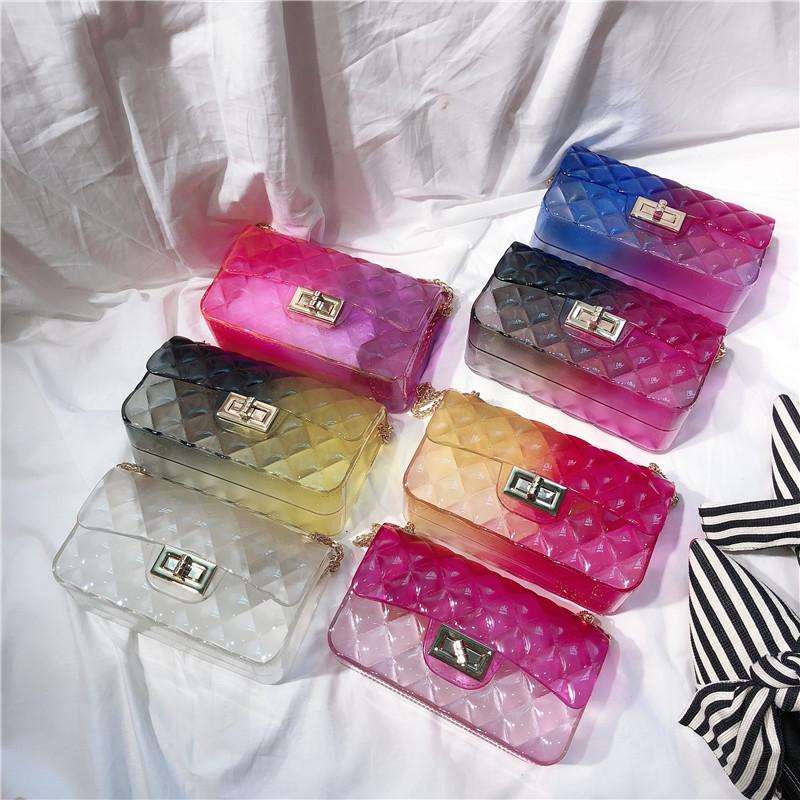 Summer Gradual Change Color Jelly Bag Diamond Chain Small Square Bag Single Shoulder Oblique Span Women'S Bag