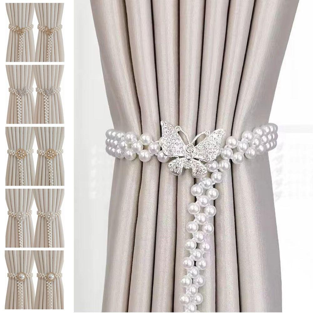 Creative Imitation Pearl Curtain Ties Butterfly Clips Window Curtain Tie Belts Shower Curtains