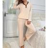 Women's V-Neck Color Block Pajama Set - Long Sleeve & Pants, Comfortable and Stylish, Spring Collection