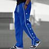 Calças casuais masculinas, soltas, com bolsos laterais, cordão, cintura elástica, fechamento com botão lateral, plus size, cor sólida, para academia, treino, praia, calças compridas