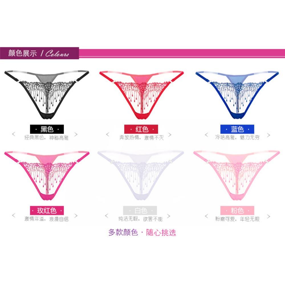 Big-name Embroidered Transparent Thong Women's Sexy Embroidered Panties with Thin Straps To Seduce Hot Girls T-pants 2153