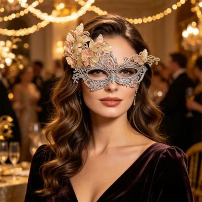 Jemná krajková tvářenka Motýlí maškarní maska pro ženy, Vintage lesklá tajemná kostýmová maska na Halloween, Renesanci, Benátský ples, Karneval
