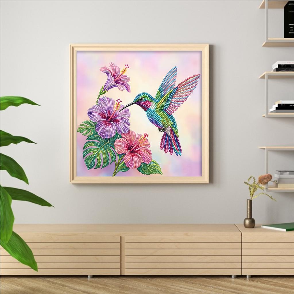 Flower Bird Glass Bead Full 11CT DIY Stamped Cross Stitch Kits for Adults Home Decor Printed Cross-Stitch Kits 14.04x14.04in