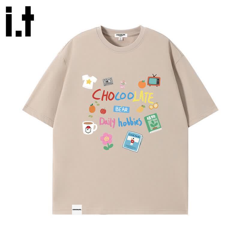 CHOCOOLATE Unisex Printed Loose Fit Cotton T-Shirt S