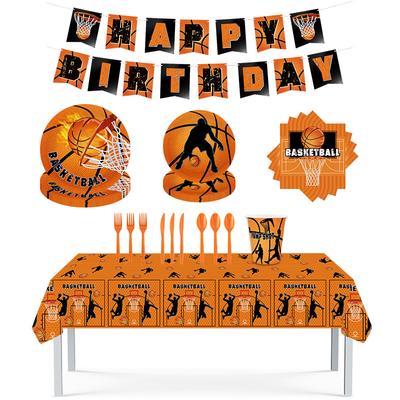 Spot Basketball Theme Party Paper Plate Set Disposable Paper Cup Paper Towel Flag Pe Tablecloth Decoration Supplies