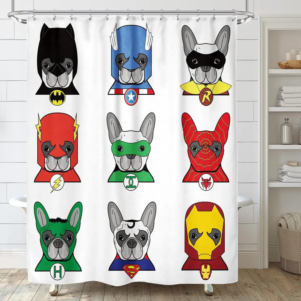 Cool Cat Duschvorhang-Set Man Cave Badezimmerdeko Fantastischer Held Einhorn Spuckt Feuer Blaues Polyestergewebe 12 Haken enthalten