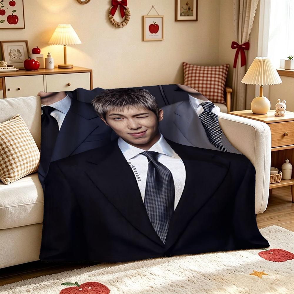 Kim Namjoon Rm Portrait Collage Print Pattern Blanket Soft Comfortable Fleece Blanket For Living Room Bedroom Recliner Home Party Decor Memorial Gift