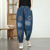 Mode Stickerei Hohe Taille Haremshose Damen Vintage Streetwear Jeanshosen Weiblich Lässig Tasche Frau Jeanshosen 2025