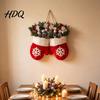 Farmhouse Style Christmas Door Hanger Mitten/Stocking Wreath Decorative Artificial Wreath with Berries Pine Cones Floral Branches Holiday