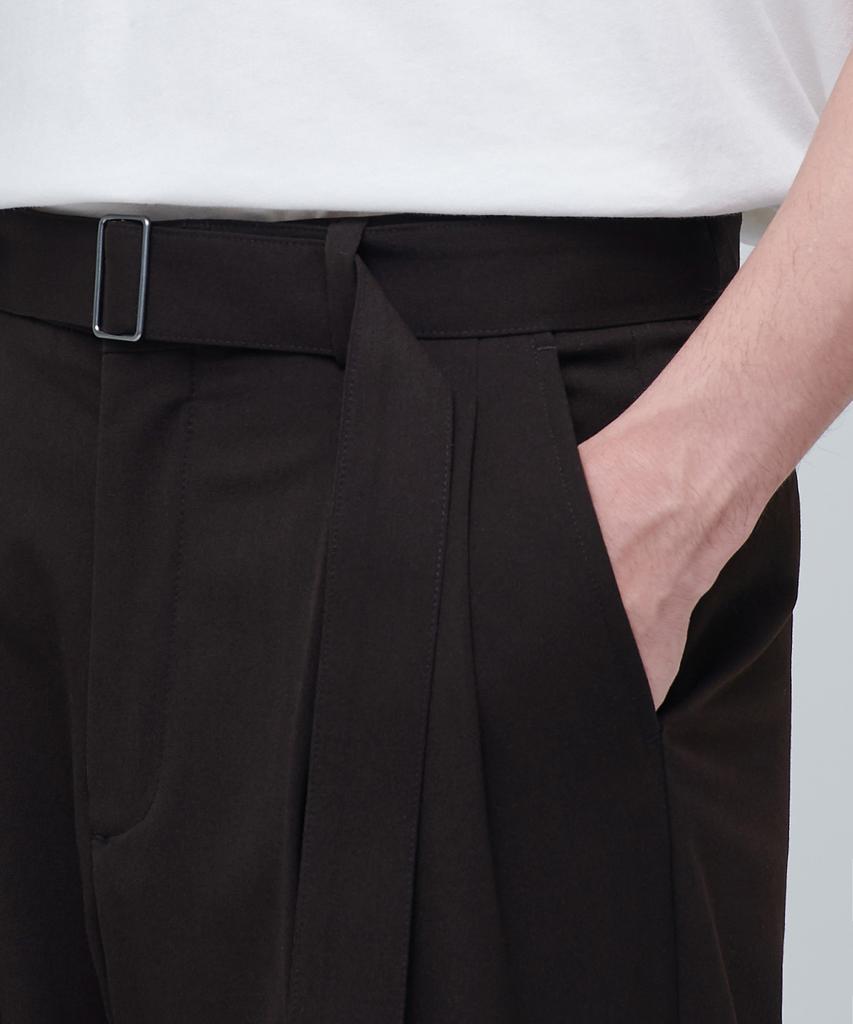 MUSINSA STANDARD Real Wide Belted Slacks [Dark Brown]